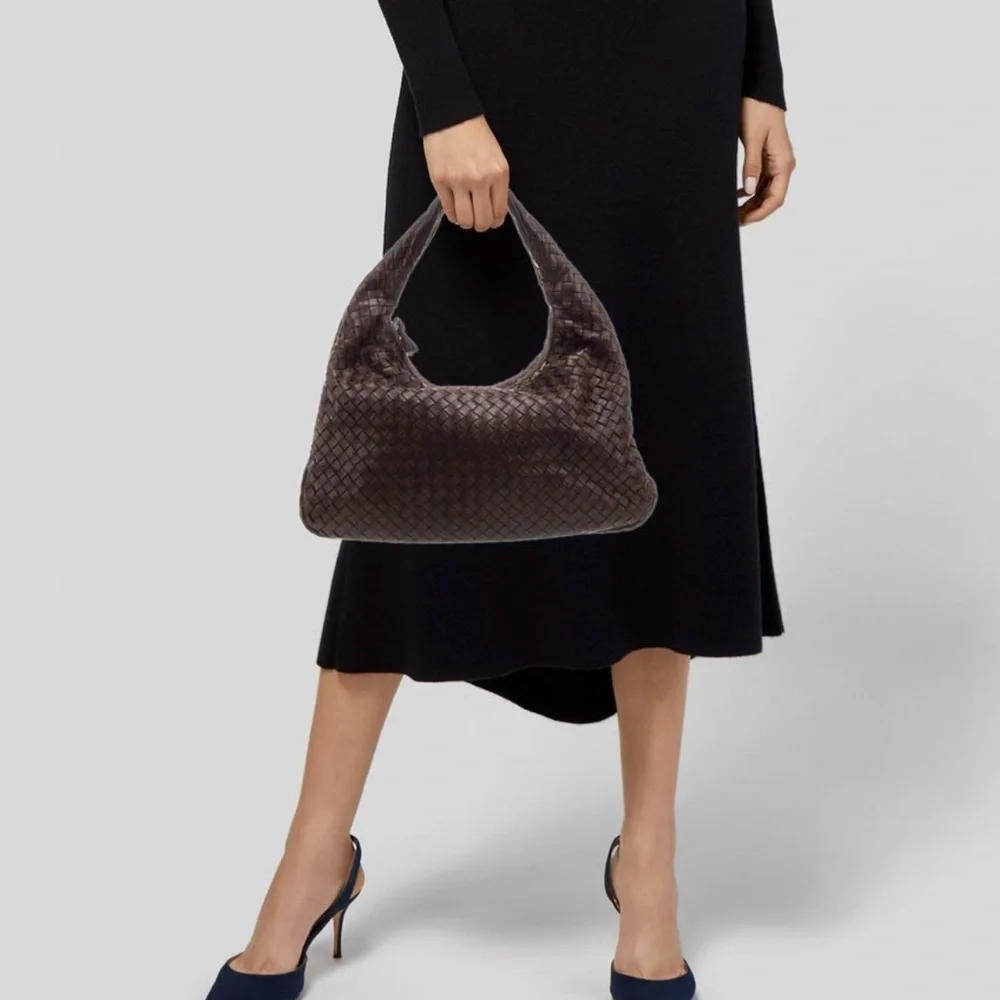 Bottega Veneta Woven Leather Hobo Bag in Dark Brown